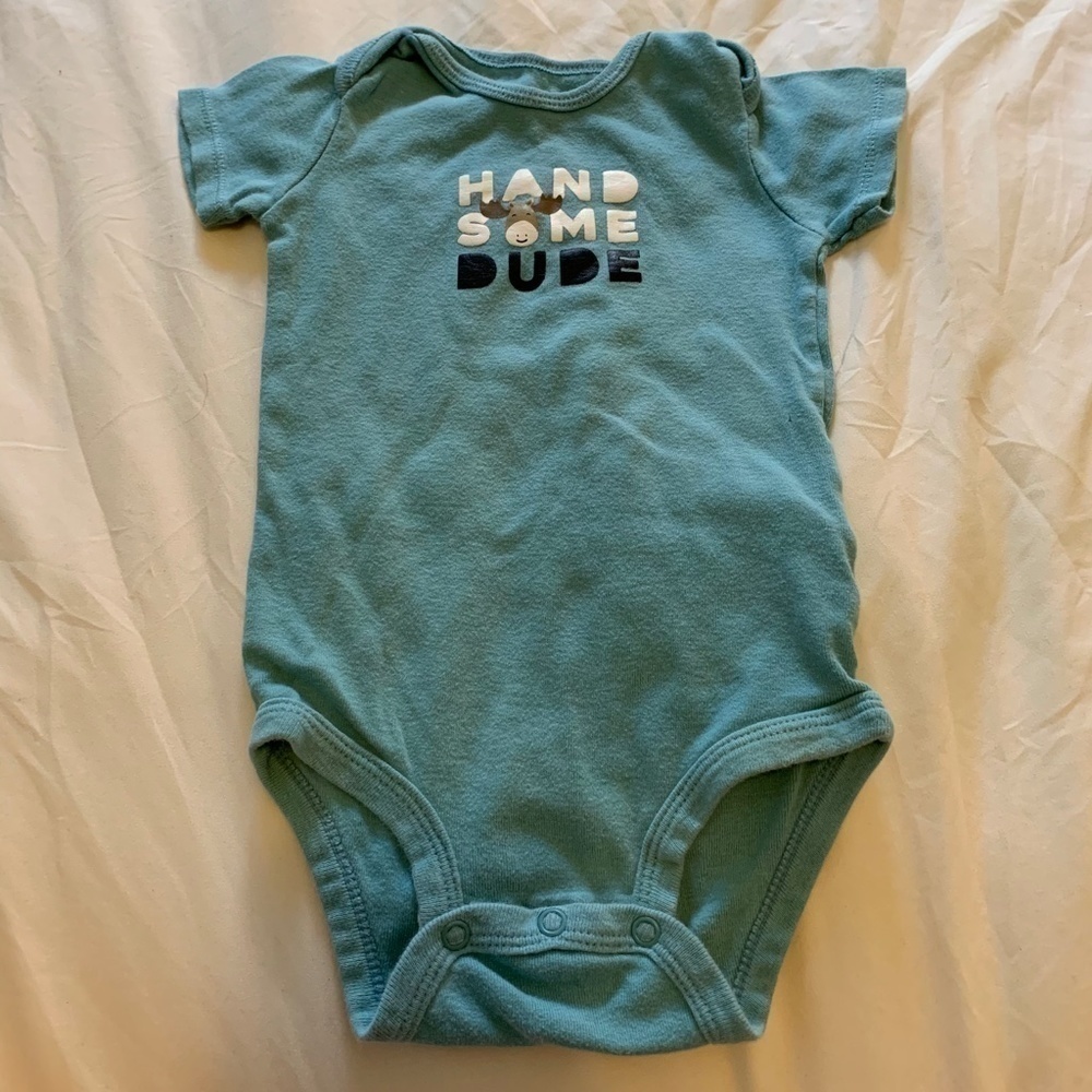 Carter's 12 Month Blue And Yellow Plaid Onesie And Blue Short Sleeve Onesie(861) - Picture 3 of 10